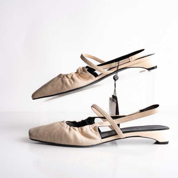 Massimo Dutti Women Leather Slingback Ballet Flats Ivory US 9 EU 40 NWT 1530/450 - Picture 5 of 8